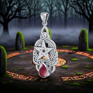 Hidden Garnet in the Pentacle Celtic Sterling Silver Pendant